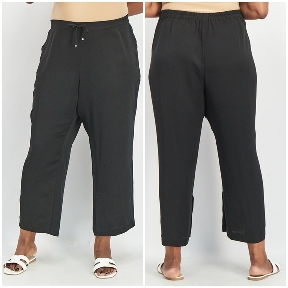 NIC + ZOE Matte Satin Split Leg Pants In Black Size 14W - Picture 1 of 11